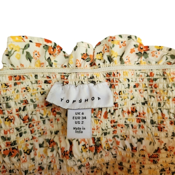 Topshop Bodycon Ruched Puff Sleeve Off Shoulder Mini Dress - Floral - Picture 7 of 8